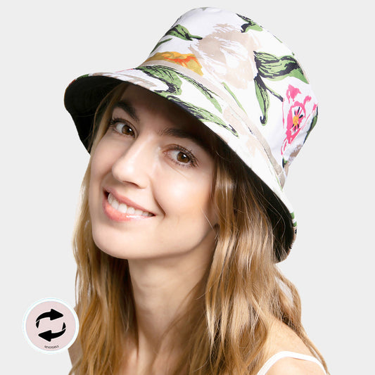 HATEGORY Reversible Floral Leaf Patterned Bucket Hat