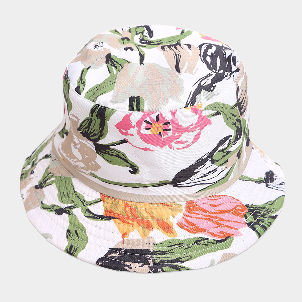 HATEGORY Reversible Floral Leaf Patterned Bucket Hat