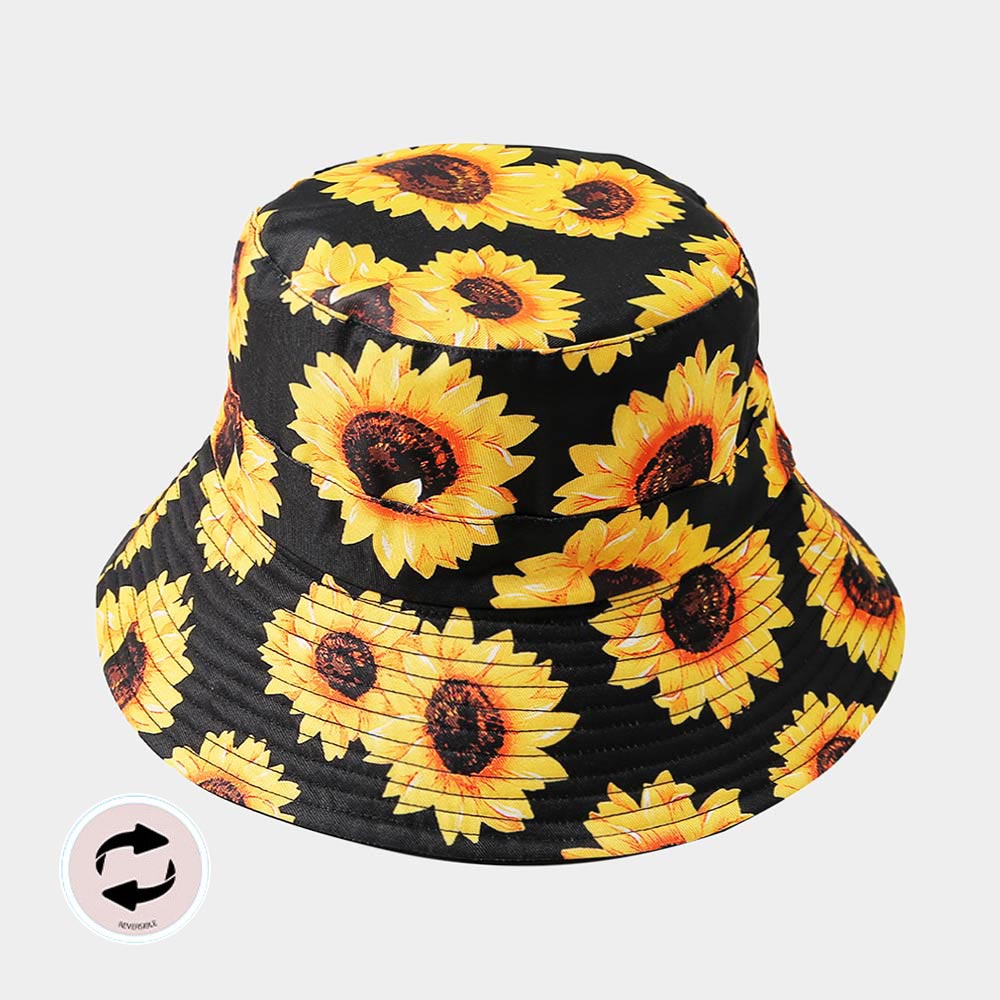 HATEGORY Reversible Sunflower Patterned Bucket Hat