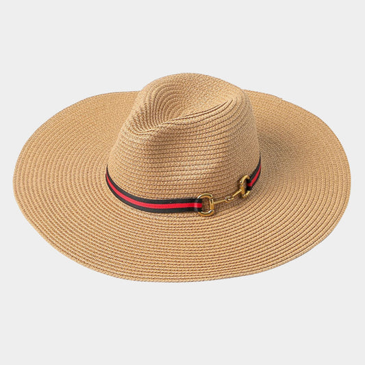 HATEGORY Color Block Band Straw Panama Sun Hat
