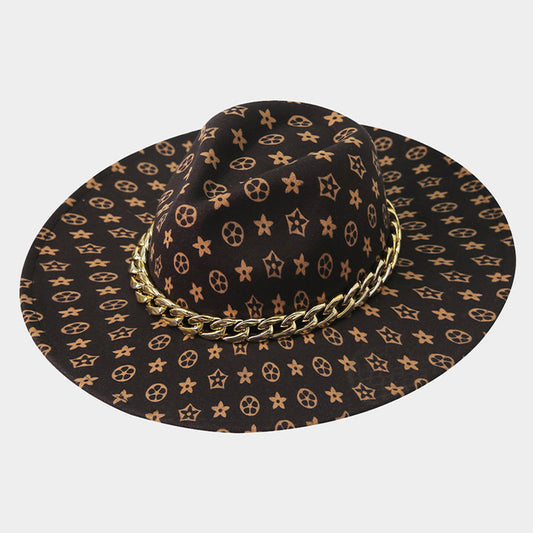 HATEGORY Chain Band Luxury Patterned Panama Hat