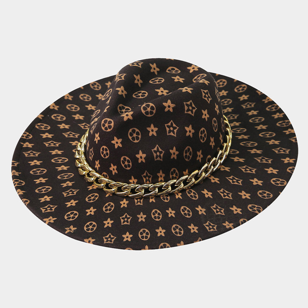 HATEGORY Chain Band Luxury Patterned Panama Hat