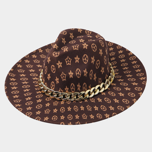 HATEGORY Chain Band Luxury Patterned Panama Hat