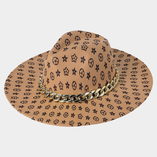 HATEGORY Chain Band Luxury Patterned Panama Hat