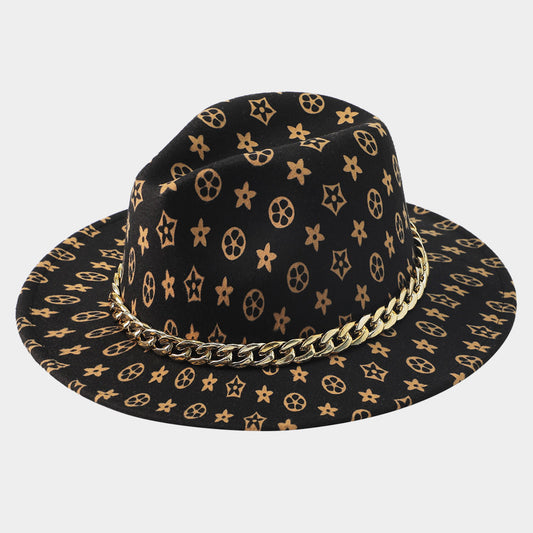 HATEGORY Cuban Chain Band Luxury Pattern Fedora Hat