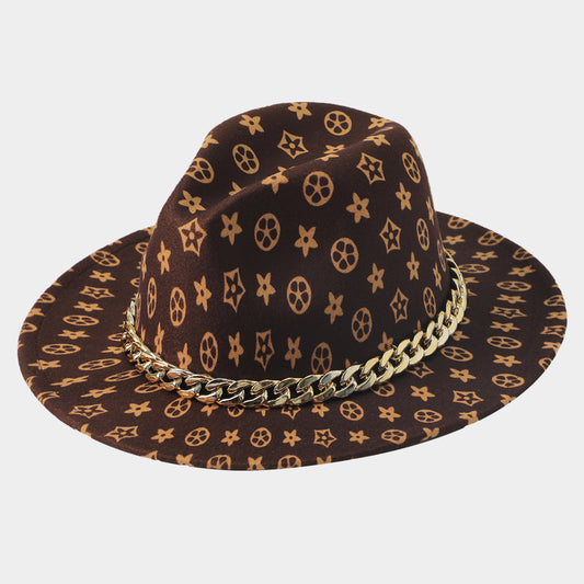 HATEGORY Cuban Chain Band Luxury Pattern Fedora Hat