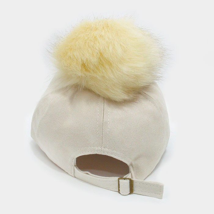 HATEGORY Pom pom faux suede baseball cap