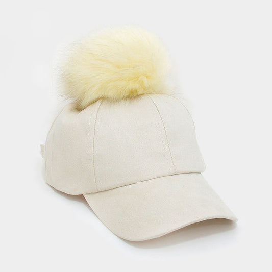 HATEGORY Pom pom faux suede baseball cap