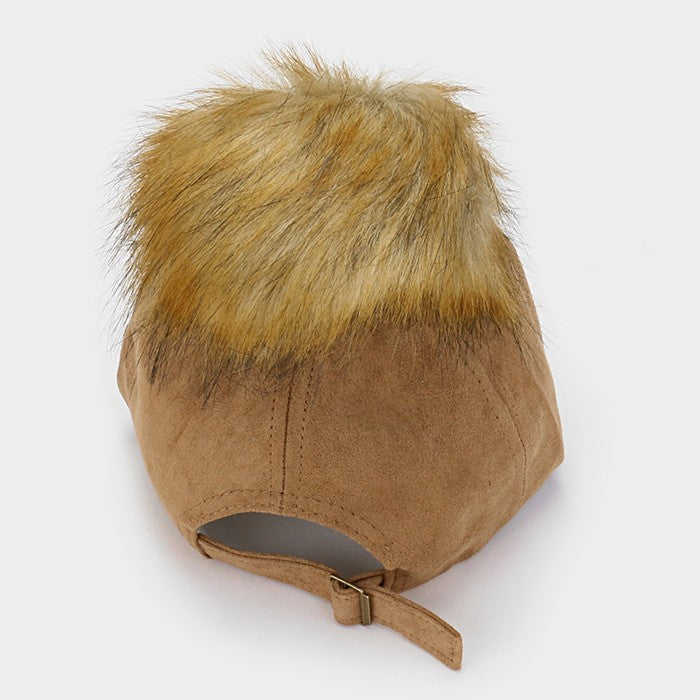 HATEGORY Pom pom faux suede baseball cap