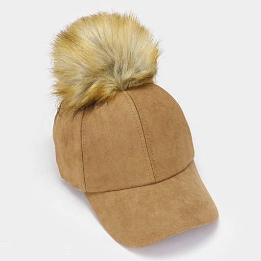 HATEGORY Pom pom faux suede baseball cap