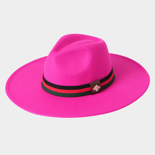 HATEGORY Bumble Bee Accented Two Tone Ribbon Band Panama Hat