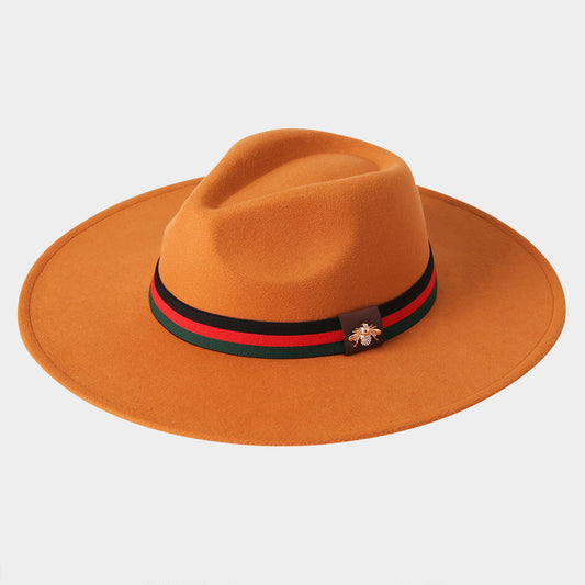 HATEGORY Bumble Bee Accented Two Tone Ribbon Band Panama Hat