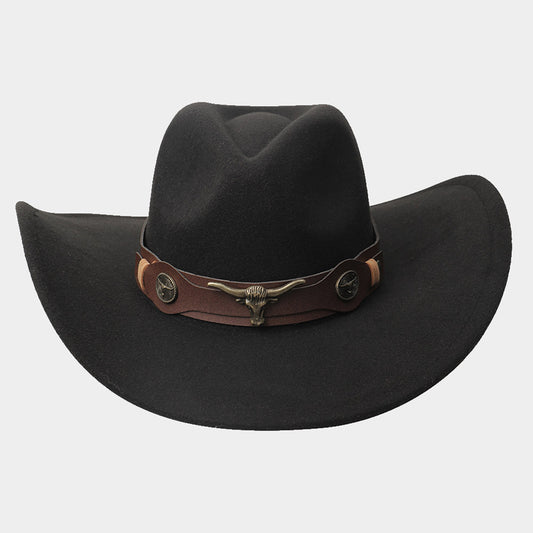 HATEGORY Steer Head Pointed Faux Leather Band Cowboy Hat