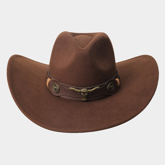 HATEGORY Steer Head Pointed Faux Leather Band Cowboy Hat