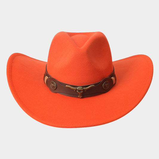 HATEGORY Steer Head Pointed Faux Leather Band Cowboy Hat