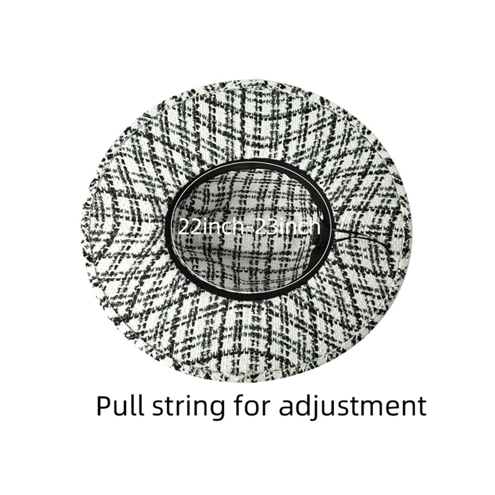 HATEGORY Belt Band Accented Check Patterned Panama Hat