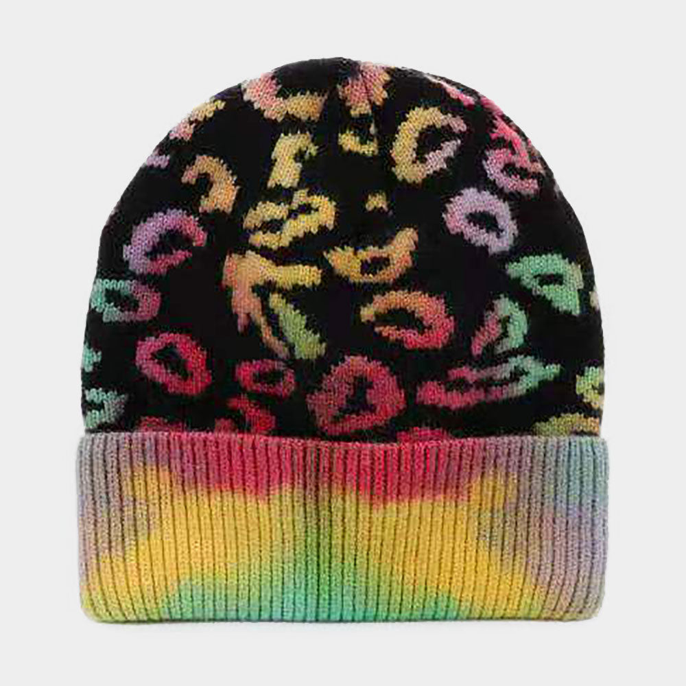HATEGORY Tie Dye Leopard Pattern Beanie Hat