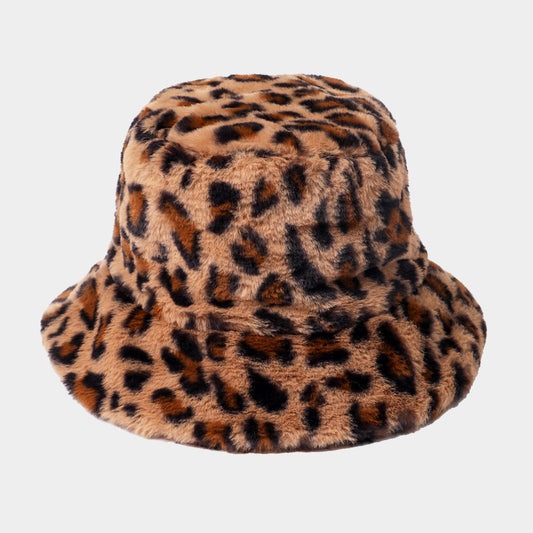 HATEGORY Leopard Patterned Faux Fur Bucket Hat