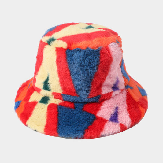 HATEGORY Abstract Patterned Faux Fur Bucket Hat