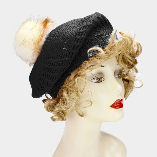 HATEGORY Slouchy beanie hat with pom pom