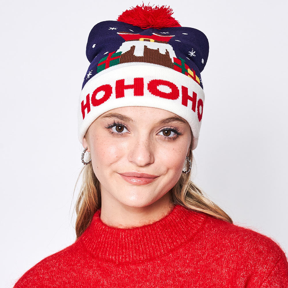 HATEGORY HoHoHo Message Santa Claus Pom Pom Beanie Hat