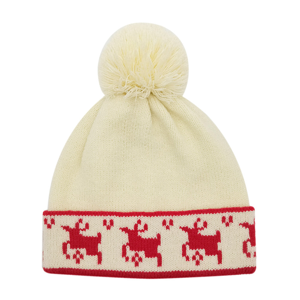 HATEGORY Reindeer Holiday Pom Pom Beanie Hat