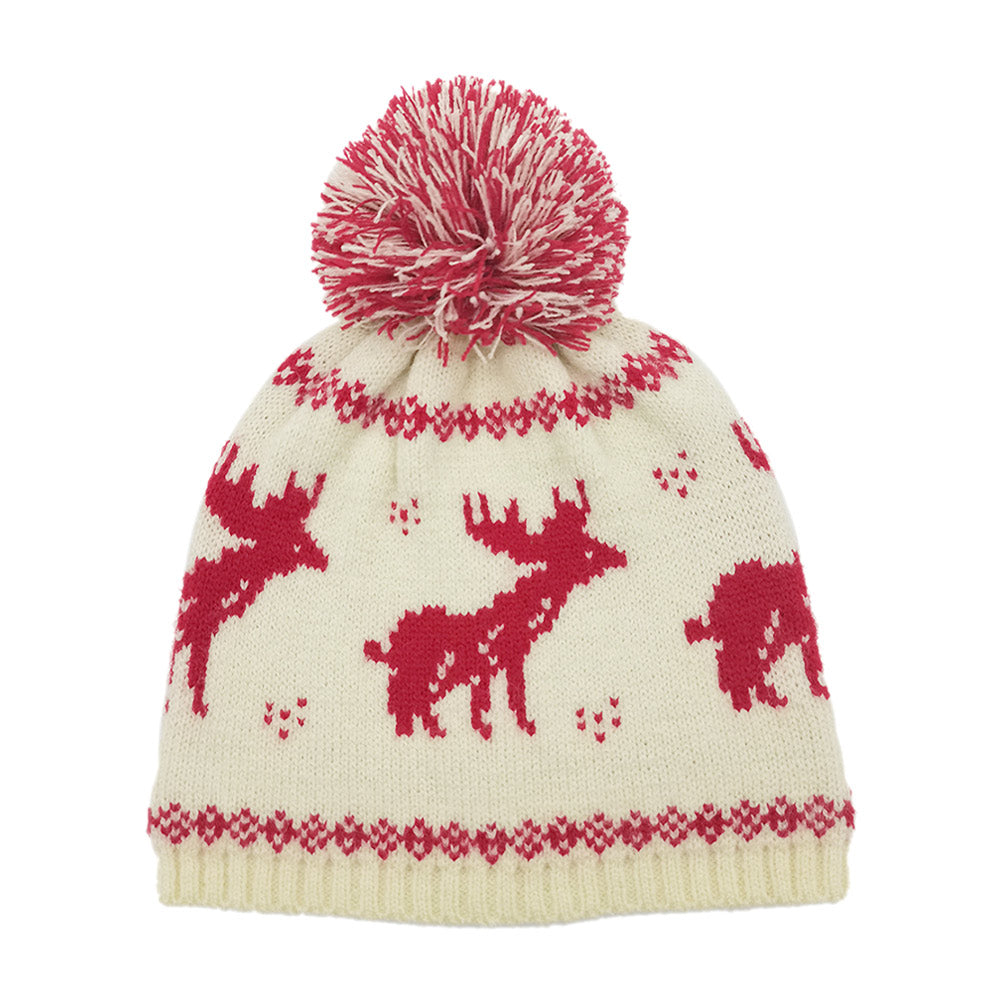 HATEGORY Reindeer Nordic Pom Pom Beanie Hat