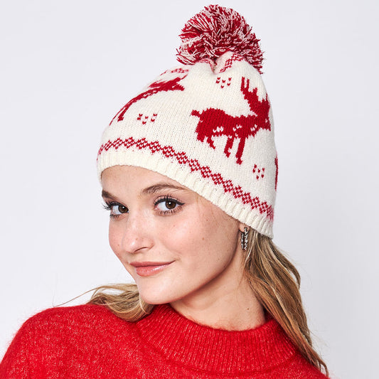HATEGORY Reindeer Nordic Pom Pom Beanie Hat