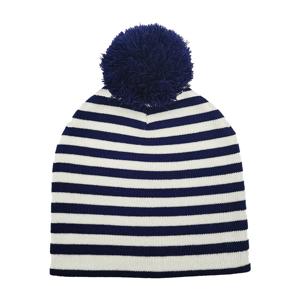 HATEGORY Two Tone Striped Pom Pom Beanie Hat