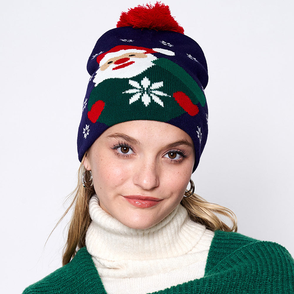 HATEGORY Snowy Santa Claus Pom Pom Beanie Hat