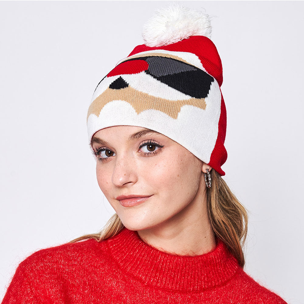 HATEGORY Sunglasses Santa Claus Pom Pom Beanie Hat