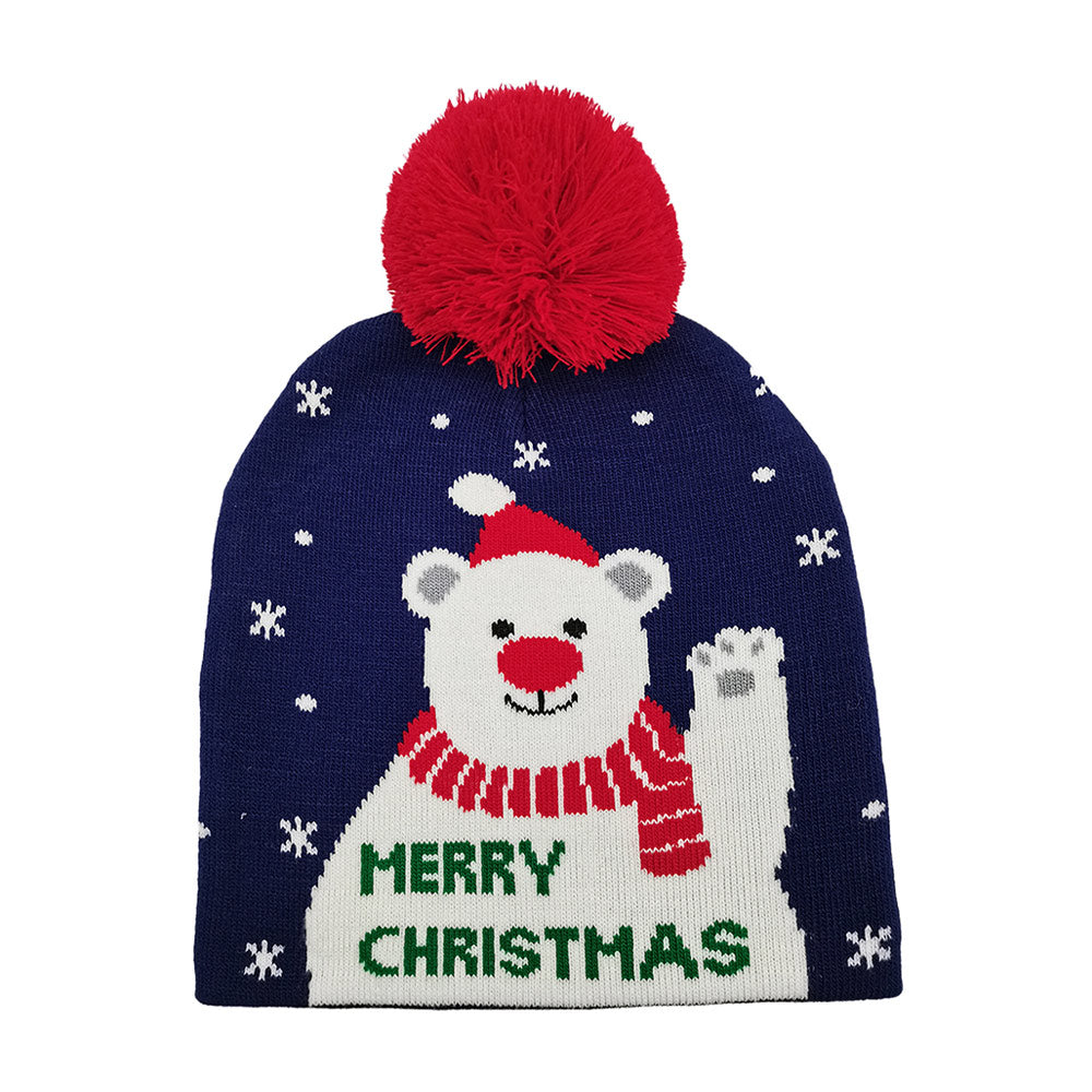 HATEGORY Merry Christmas Message Polar Bear Pom Pom Beanie Hat