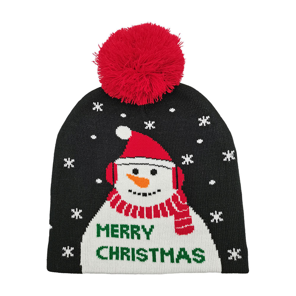 HATEGORY Merry Christmas Message Snowman Pom Pom Beanie Hat