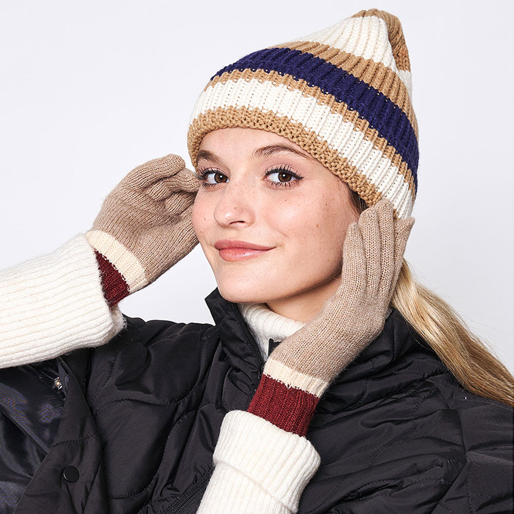 HATEGORY Striped Cuff Beanie Hat