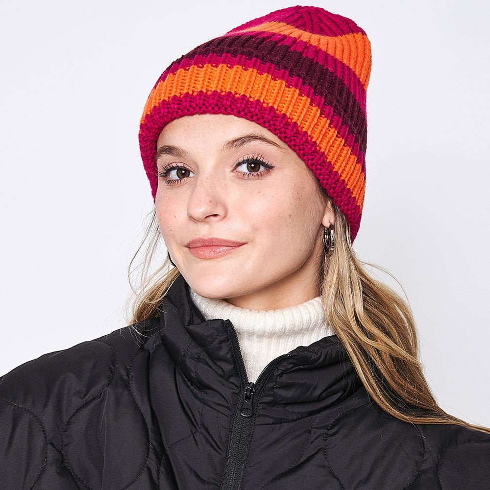 HATEGORY Striped Cuff Beanie Hat