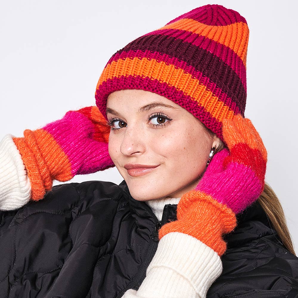 HATEGORY Striped Cuff Beanie Hat