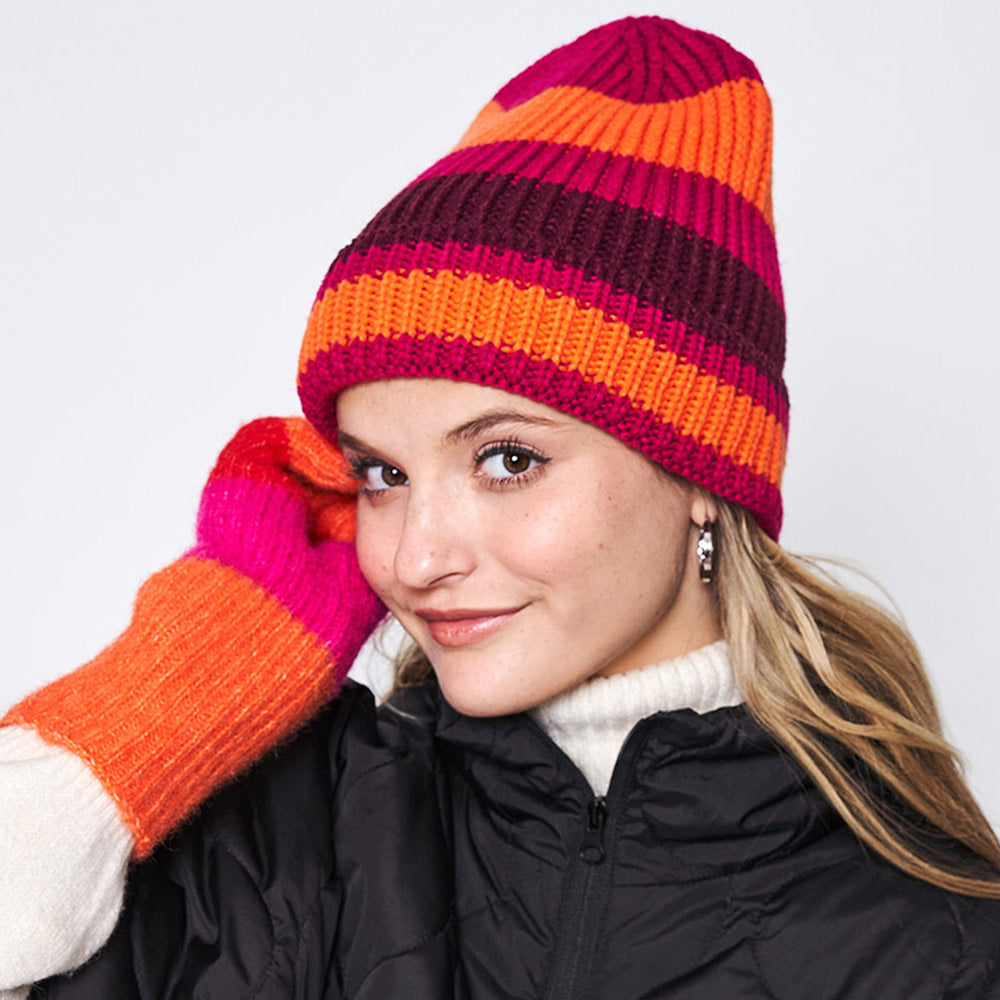 HATEGORY Striped Cuff Beanie Hat