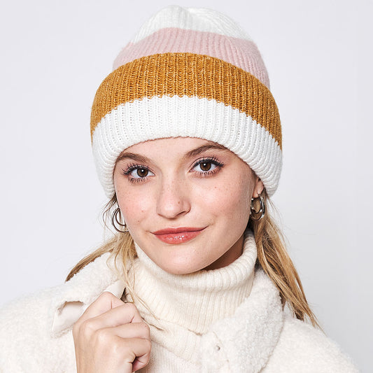 HATEGORY Striped Ribbed Beanie Hat