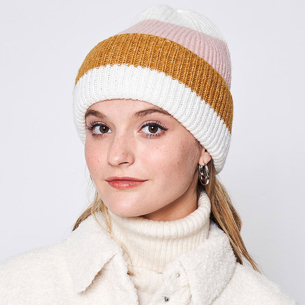 HATEGORY Striped Ribbed Beanie Hat
