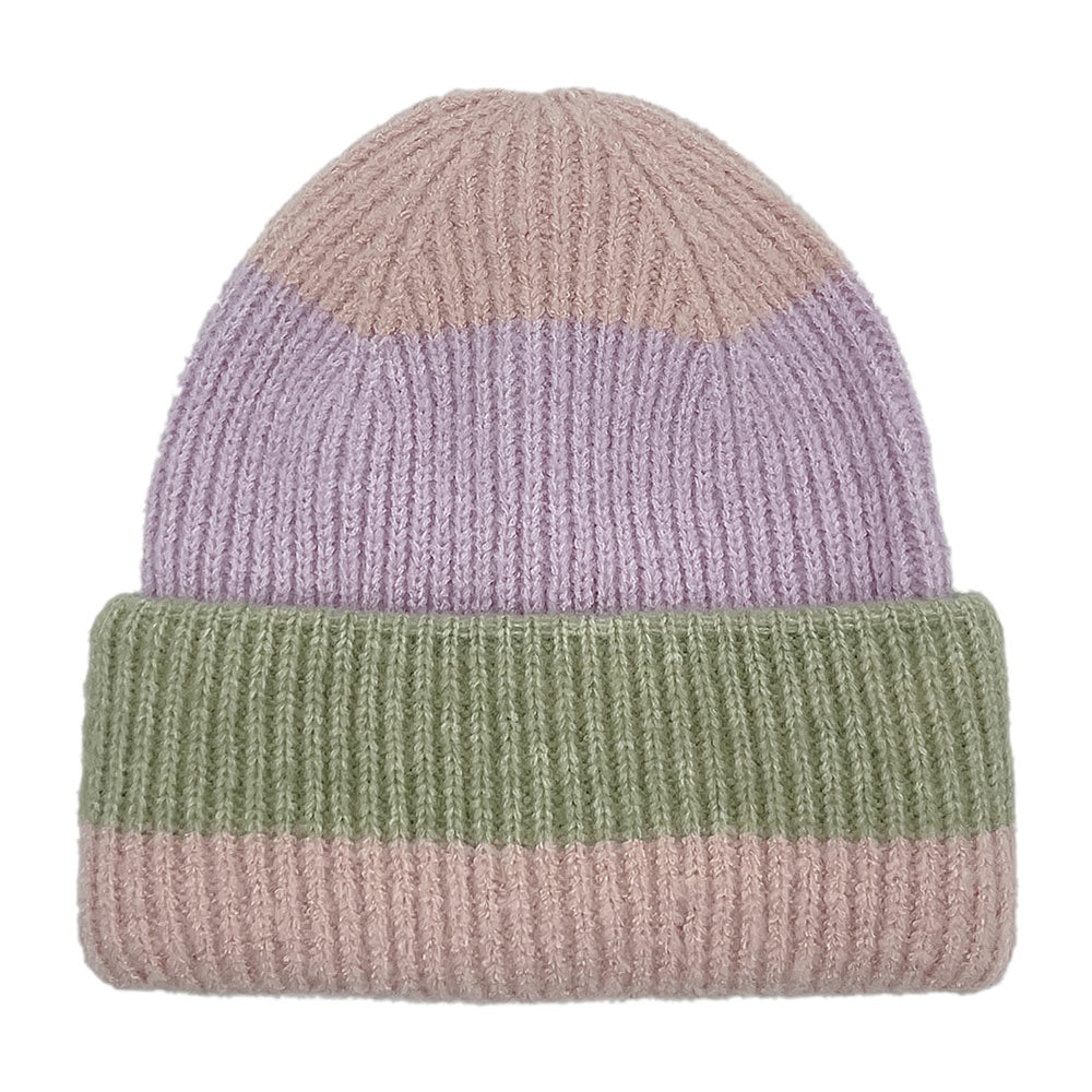 HATEGORY Striped Ribbed Beanie Hat