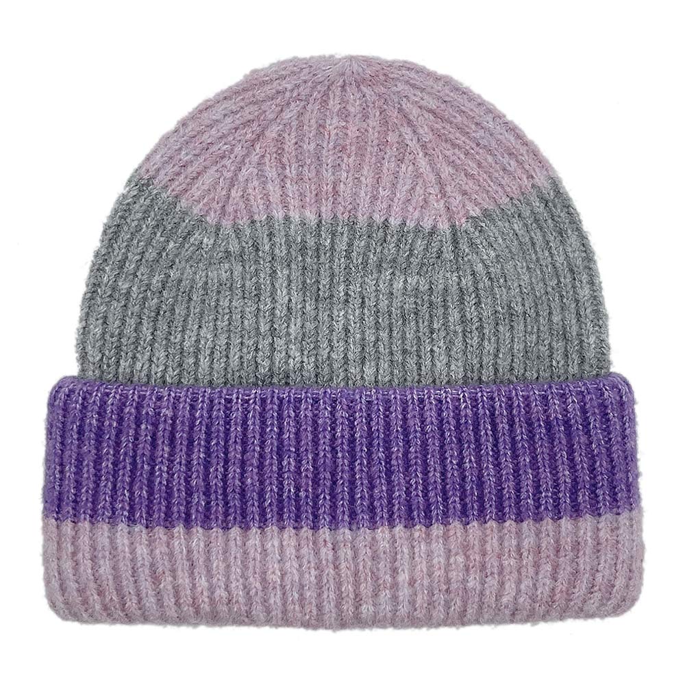HATEGORY Striped Ribbed Beanie Hat