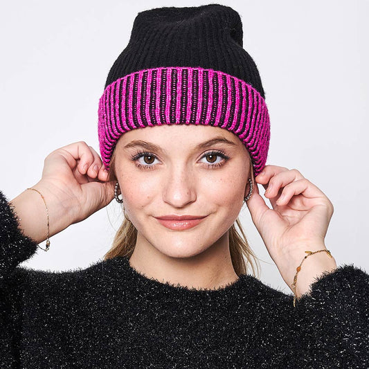 HATEGORY Two Tone Cuff Beanie Hat