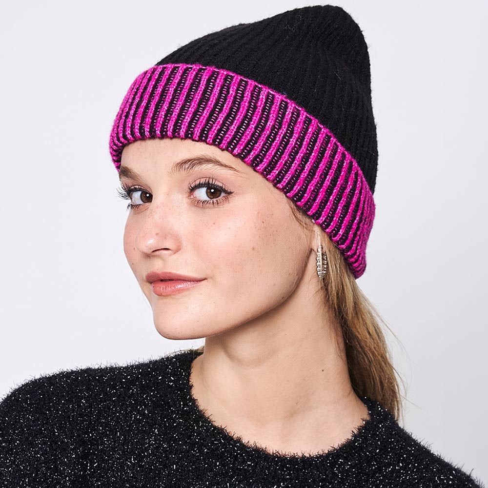 HATEGORY Two Tone Cuff Beanie Hat