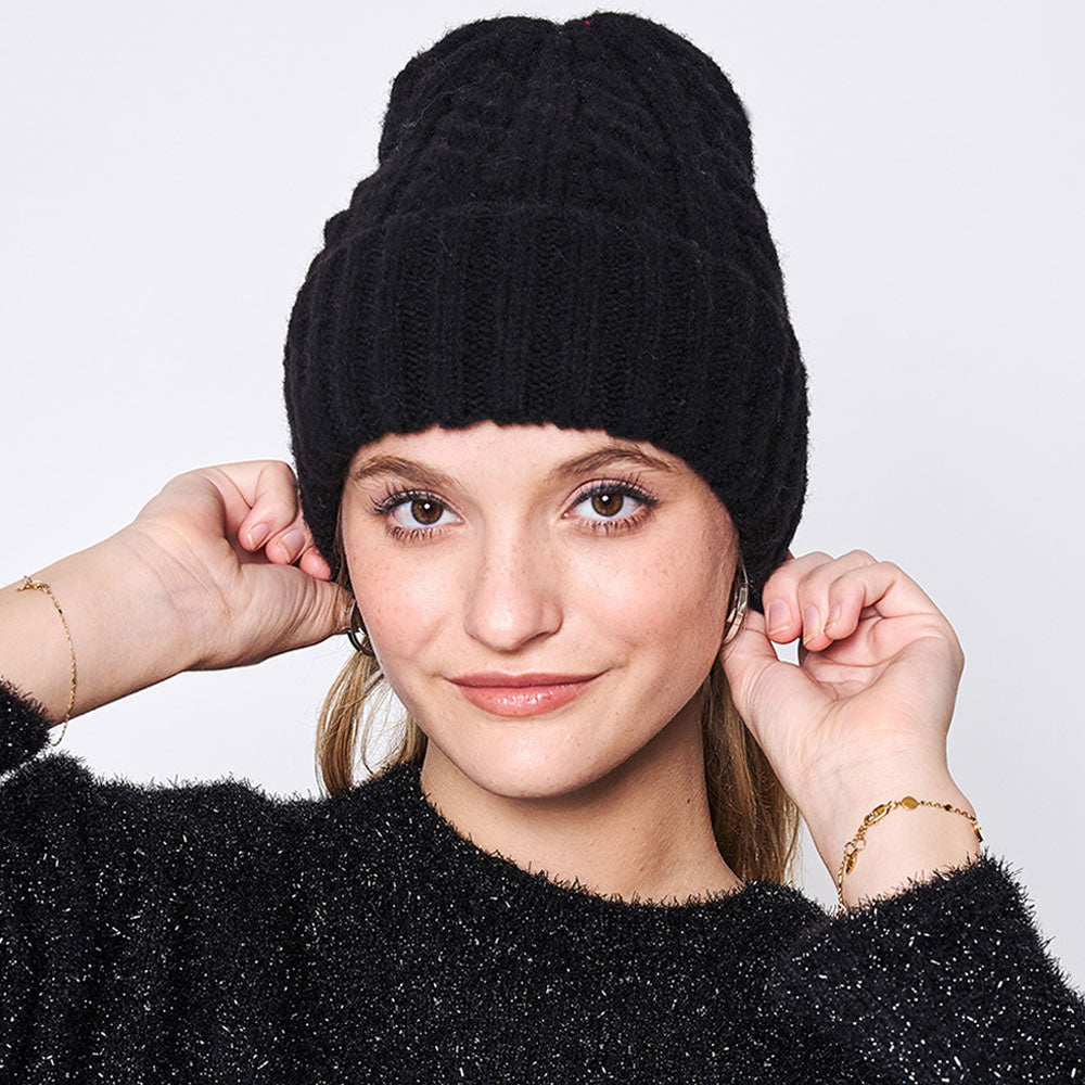 HATEGORY Solid Cable Knit Beanie Hat