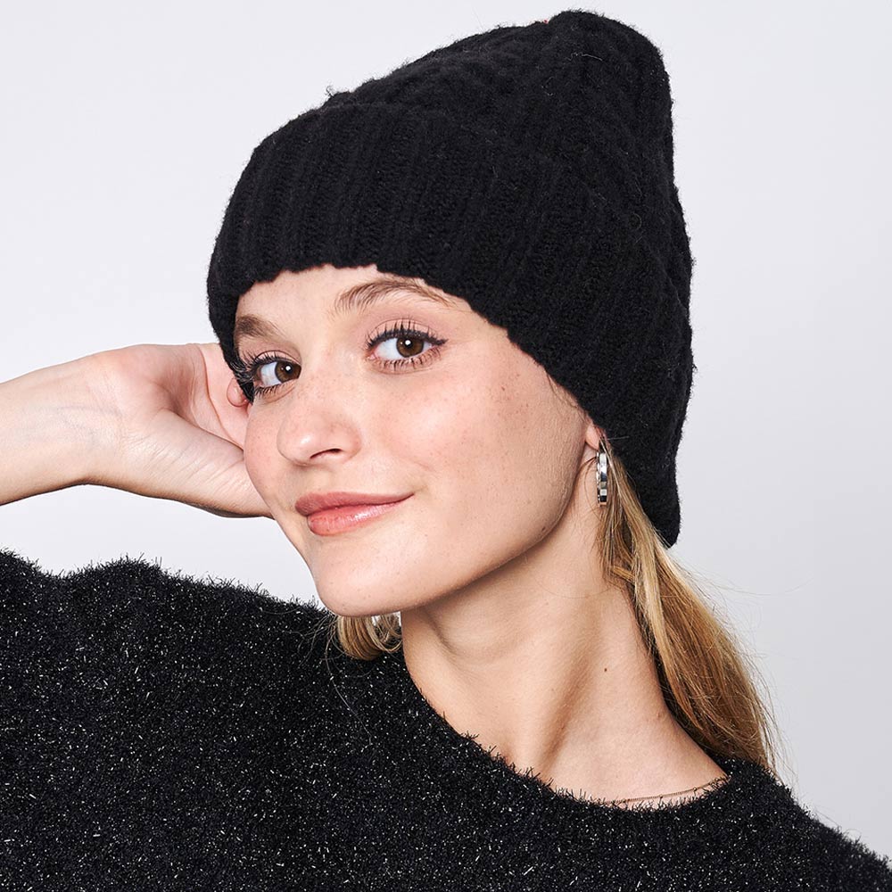 HATEGORY Solid Cable Knit Beanie Hat