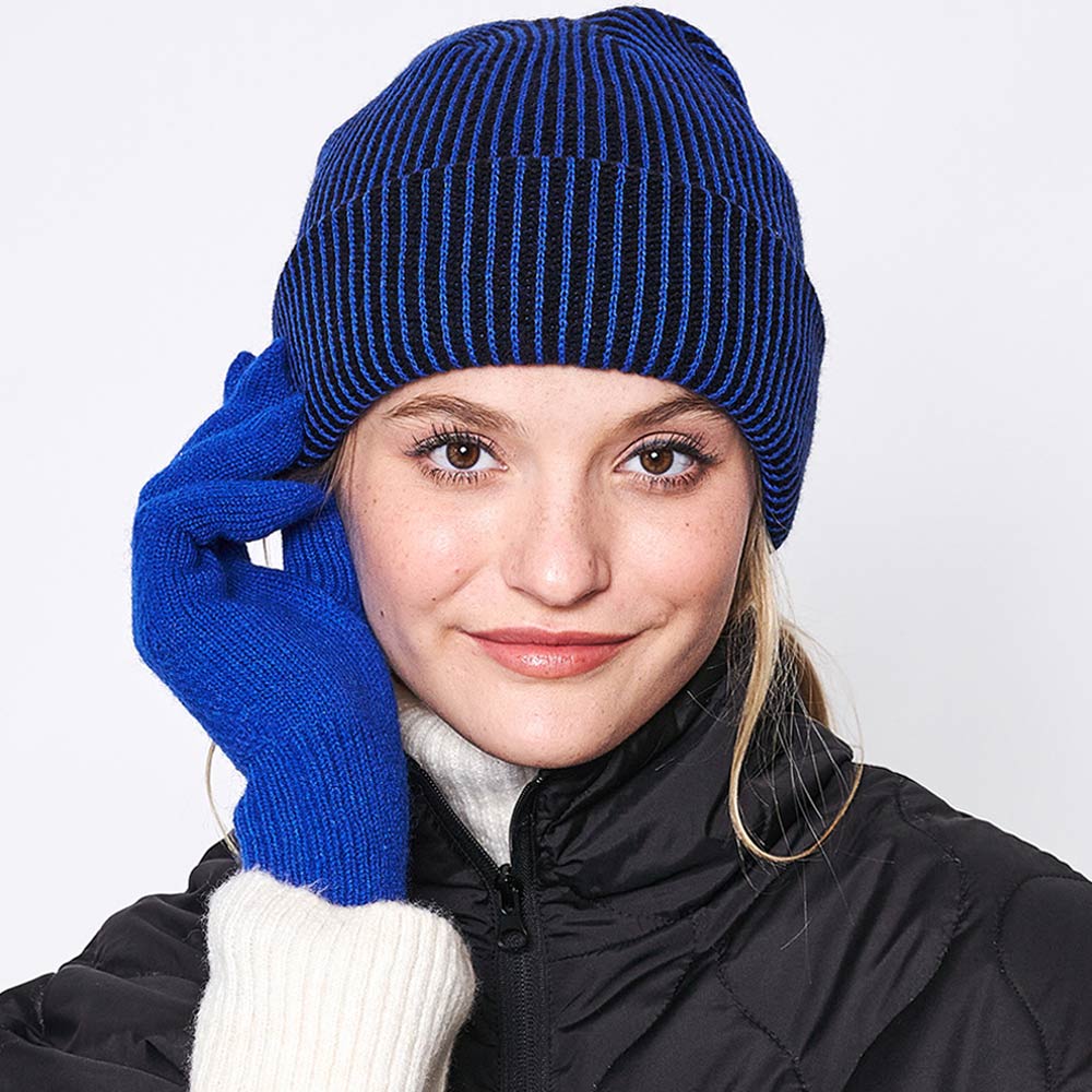 HATEGORY Woven Two Tone Beanie Hat