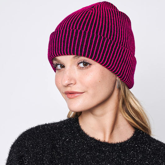 HATEGORY Woven Two Tone Beanie Hat