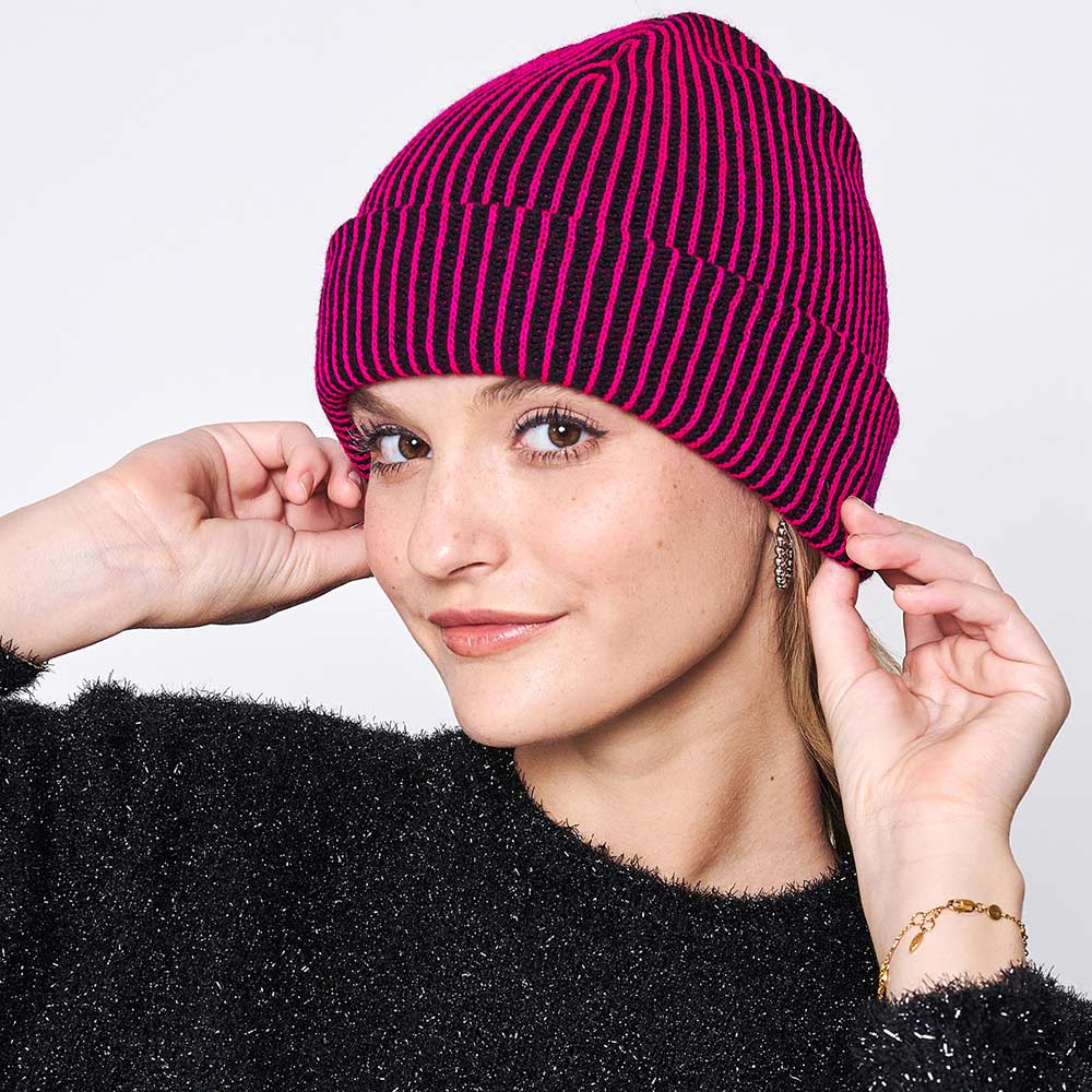 HATEGORY Woven Two Tone Beanie Hat
