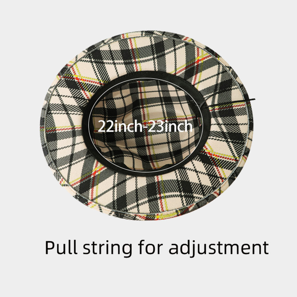 HATEGORY Belt Band Accented Plaid Check Patterned Fedora Hat