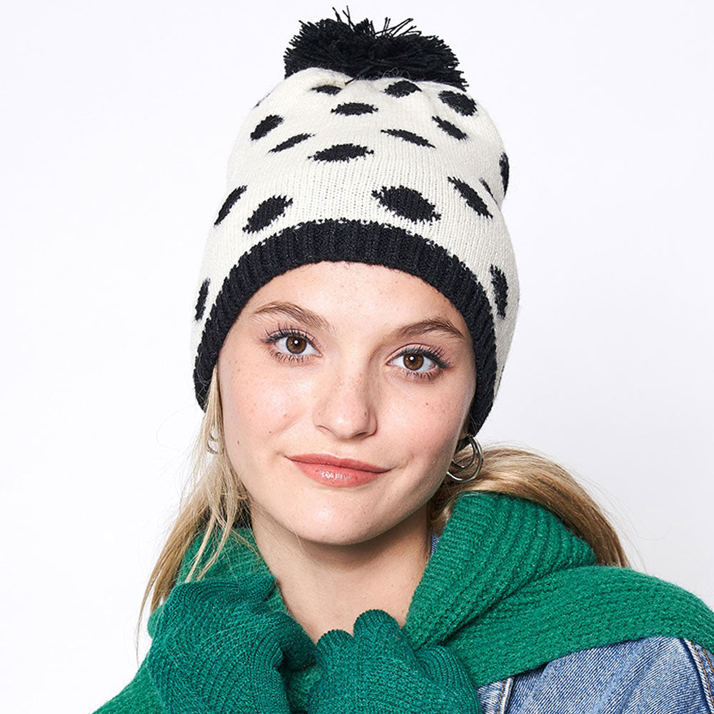 HATEGORY Polka Dot Pom Pom Beanie Hat